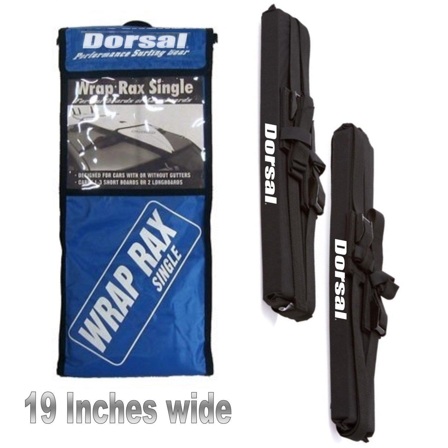 DORSAL Deluxe Wrap-Rax Surf and Snow Soft Roof Rack Pads and Straps, featuring 19-inch pads and durable securing straps for safe transportation.